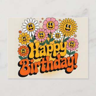 Retro Groovy Alles Gute zum Geburtstag Florales De Postkarte