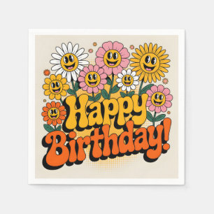 Retro Groovy Alles Gute zum Geburtstag Florales De Serviette