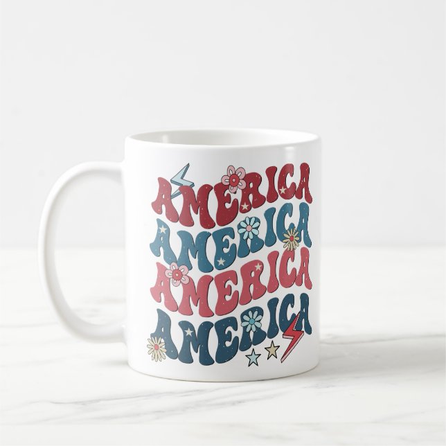 Retro Groovy America Independence Day Kaffeetasse (Links)