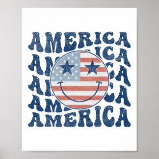 Retro Groovy America Usa Smile Face Patriotic 4. Poster