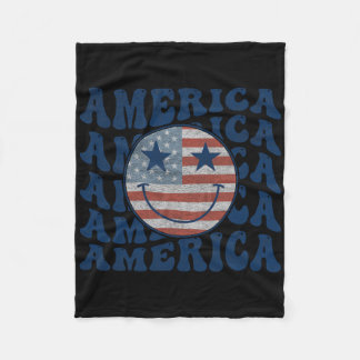 Retro Groovy Amerika Usa Lächeln Gesicht Patriotis Fleecedecke