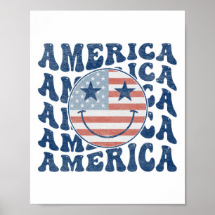 Retro Groovy Amerika Usa Lächeln Gesicht Patriotis Poster