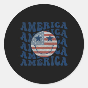 Retro Groovy Amerika USA Lächeln Gesicht Patriotis Runder Aufkleber