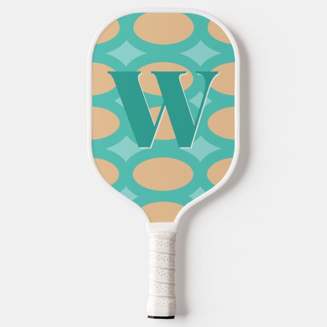 Retro Groovy Aqua & Peach Monogram Pickleball Schläger (Rückseite)