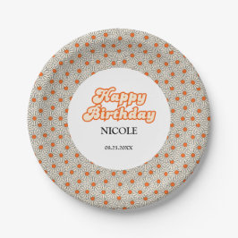 Retro Groovy Arch Bright Orange Daisy Birthday Pappteller