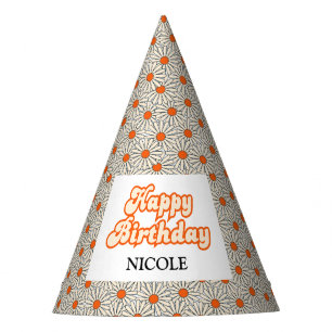 Retro Groovy Arch Bright Orange Daisy Birthday Partyhütchen