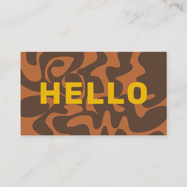 Retro Groovy Art Hello Mustard Yellow Brown Tan Visitenkarte (Vorderseite)