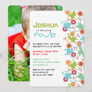 Retro Groovy Außerirdischen Kinder Foto Geburtstag Einladung