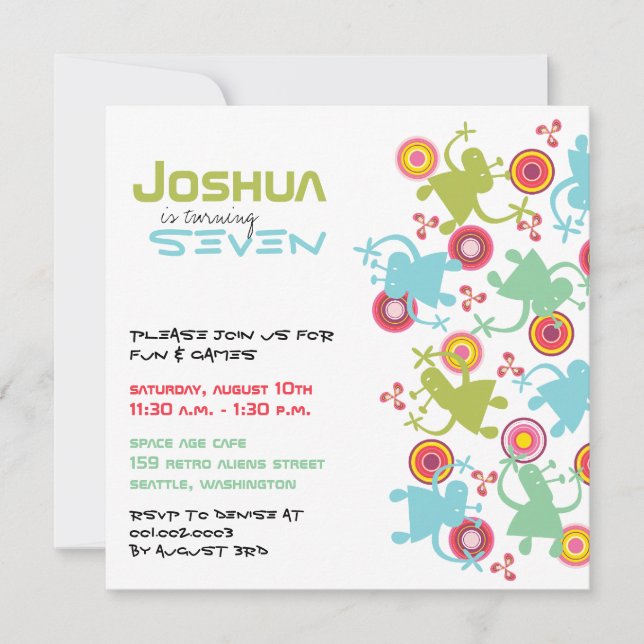 Retro Groovy Außerirdischen Kinder Foto Geburtstag Einladung (Vorderseite)