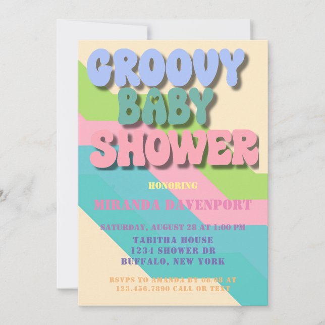 Retro Groovy Baby Dusche Einladung (Vorderseite)