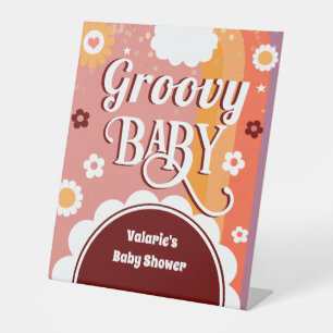 Retro Groovy Baby Dusche Sockelschild