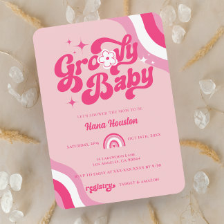 Retro Groovy Baby Girl Dusche Einladung
