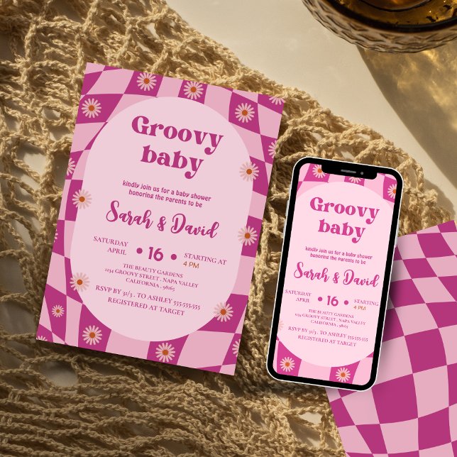 Retro Groovy Baby Girl | Floral 70er Babydusche Einladung (Von Creator hochgeladen)