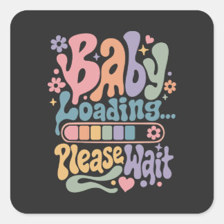 Retro Groovy Baby Wird Geladen Bitte Warten Sie Sc Quadratischer Aufkleber