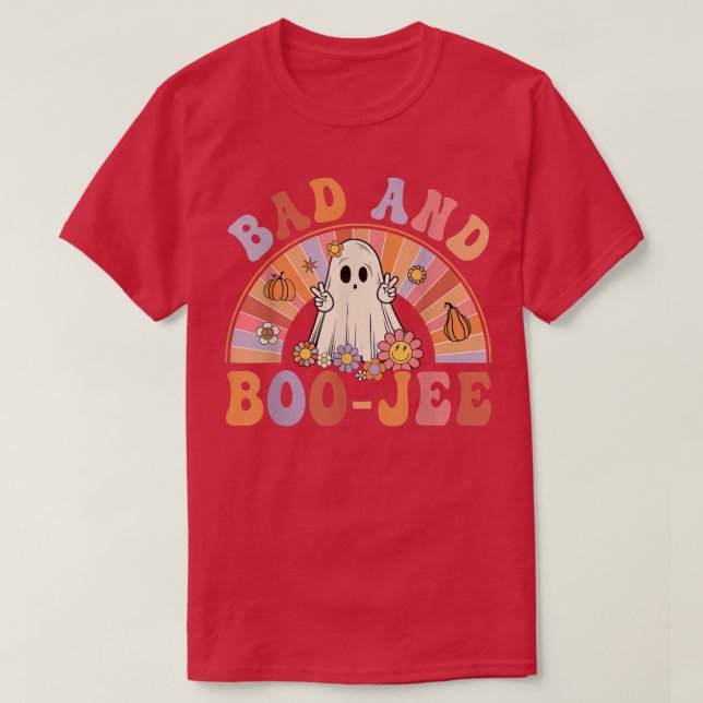 Retro Groovy Bad and Boo-Jee Floral Ghost Hallowee T-Shirt (Design vorne)
