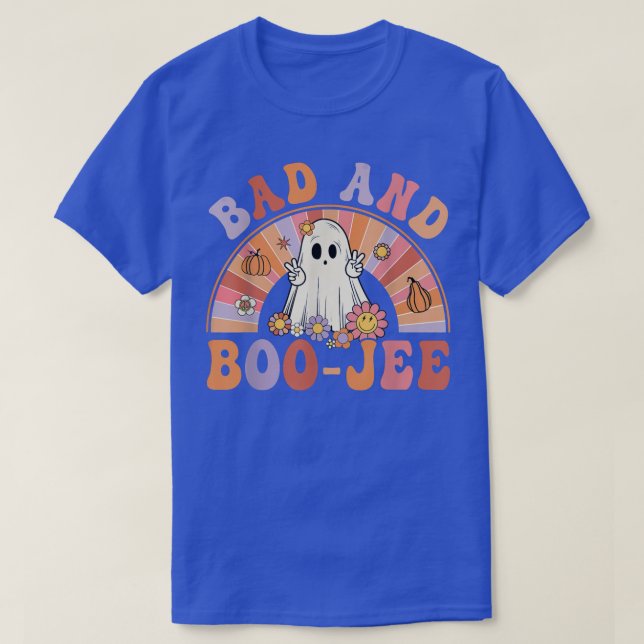 Retro Groovy Bad and Boo-Jee Floral Ghost Hallowee T-Shirt (Design vorne)