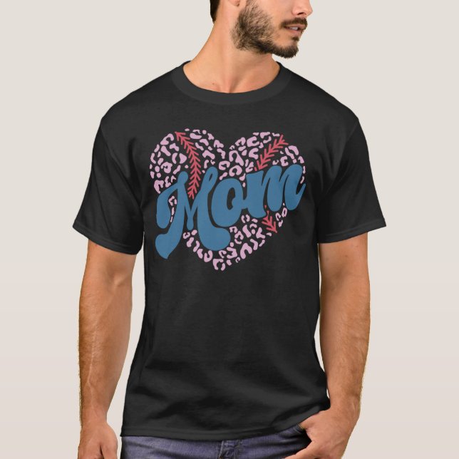 Retro Groovy Baseball Leopard Herzerin Mama Mutter T-Shirt (Vorderseite)