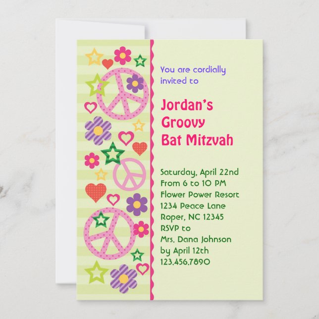 Retro Groovy Bat Mitzvah Einladung (Vorderseite)