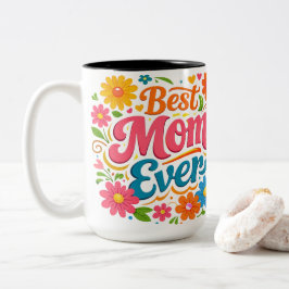 Retro Groovy Best Mom Ever Floral Typography Gift Zweifarbige Tasse