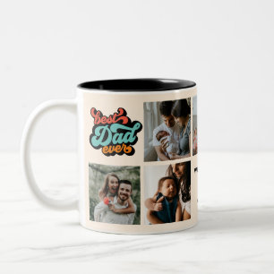 Retro Groovy Bester Vater je 7 FotoCollage Zweifarbige Tasse
