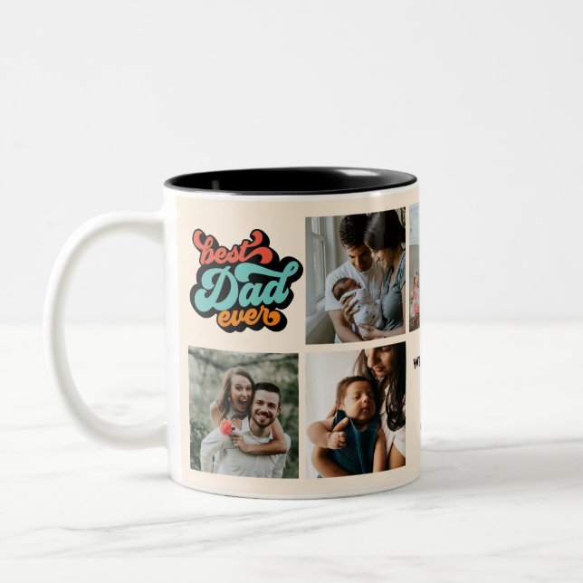 Retro Groovy Bester Vater je 7 FotoCollage Zweifarbige Tasse (Links)