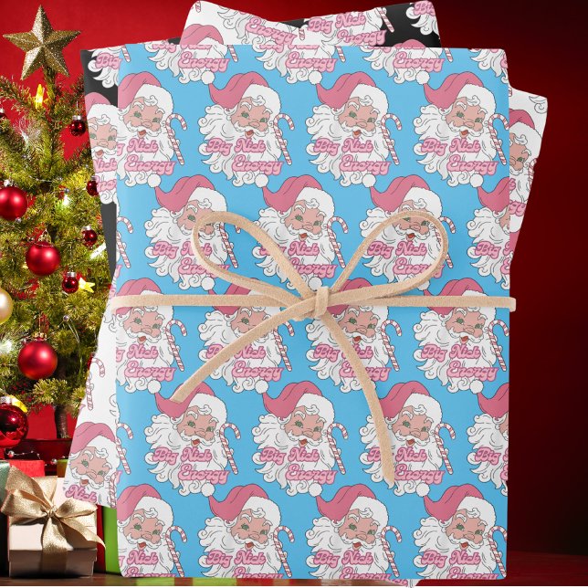 Retro Groovy Big Nick Santa Energy Pink Santa Xmas Geschenkpapier Set (Von Creator hochgeladen)