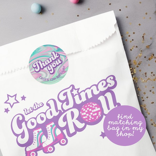 Retro Groovy Birthday Vielen Dank Runder Aufkleber (Von Creator hochgeladen)