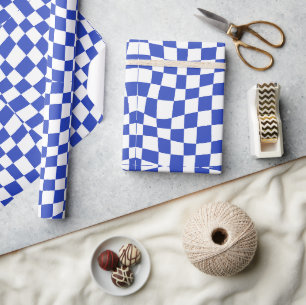 Retro-Groovy, blau, mit Schachbrettmuster Geschenkpapier