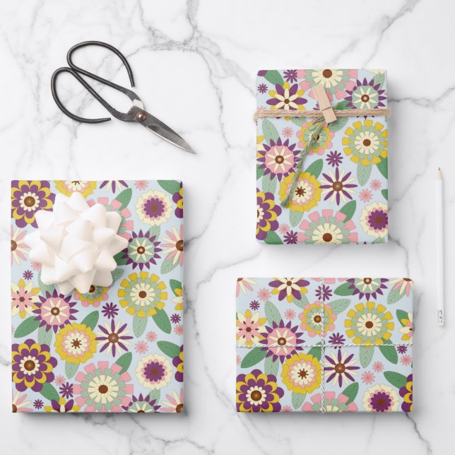 Retro Groovy Blume Geschenkpapier Set (Vorderseite)