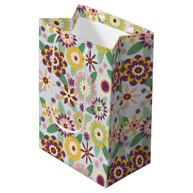 Retro Groovy Blume Mittlere Geschenktüte (Vorderseite Schrägansicht)