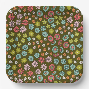 Retro Groovy Blume Pappteller