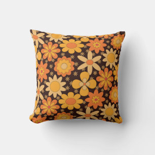 Retro Groovy Blumen 70er Orange Gelb  Kissen