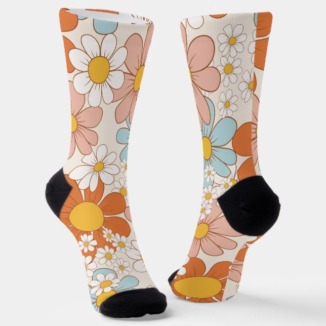 Retro Groovy Blumen-Daisy-Nahtloses Muster Socken (Gewinkelt)