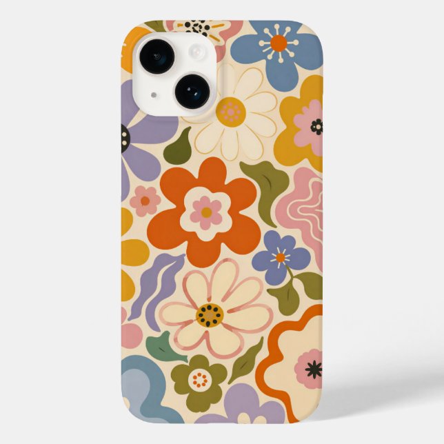 Retro Groovy Blumen-Herzen-Friedenszeichen Case-Ma Case-Mate iPhone Hülle (Rückseite)