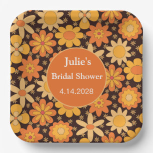 Retro Groovy Blumen Orange gelbe Brautparty  Pappteller