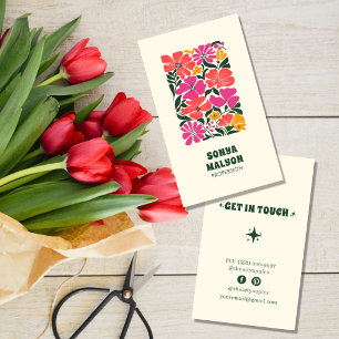Retro Groovy Blumen Visitenkarte Handgezeichnet