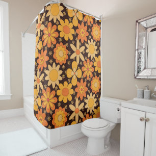 Retro Groovy Blumenmuster Gelb und Orange Duschvorhang