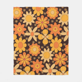 Retro Groovy Blumenmuster Gelb und Orange Fleecedecke