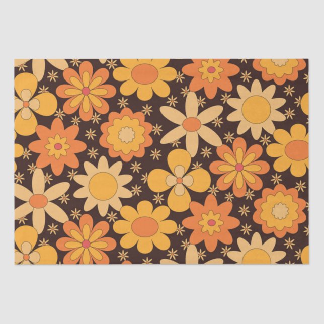 Retro Groovy Blumenmuster Gelb und Orange Seidenpapier (Vorderseite)