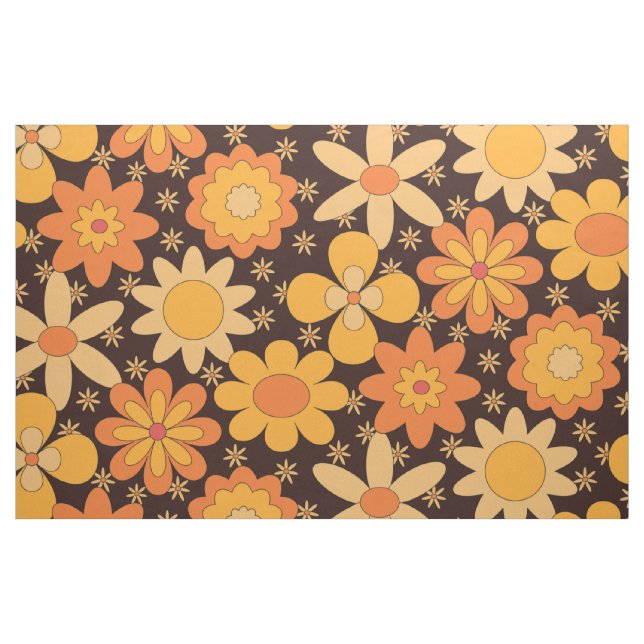 Retro Groovy Blumenmuster Gelb und Orange Stoff (Yard (91,4 cm))