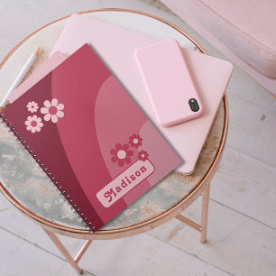 Retro Groovy Blumenmuster Rosa  Notizblock