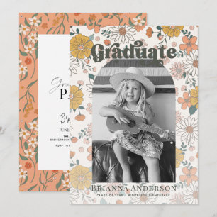 Retro Groovy Blumenstrauß Foto Kinder Abschluss Einladung