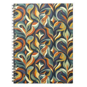 Retro Groovy Blumenwirbel Navy Türkis Orange Muste Notizblock