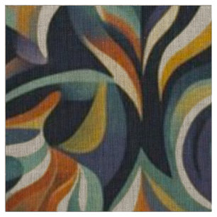 Retro Groovy Blumenwirbel Navy Türkis Orange Muste Stoff