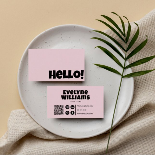 Retro Groovy Blush Pink QR Code Boho Girly hello Visitenkarte (Von Creator hochgeladen)