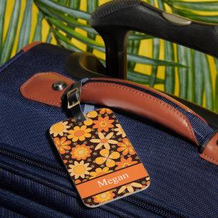 Retro Groovy Blütengelb und orange individuell Gepäckanhänger