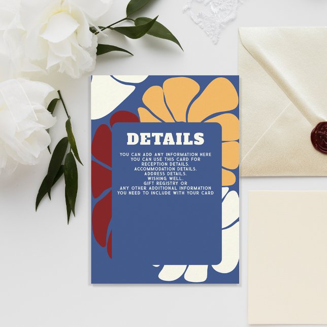 Retro Groovy Boho Chic Floral Wedding Details Card Begleitkarte (Retro Groovy Boho Chic Floral Wedding Details Card)