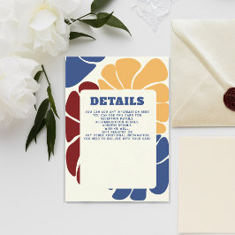Retro Groovy Boho Chic Floral Wedding Details Card Begleitkarte