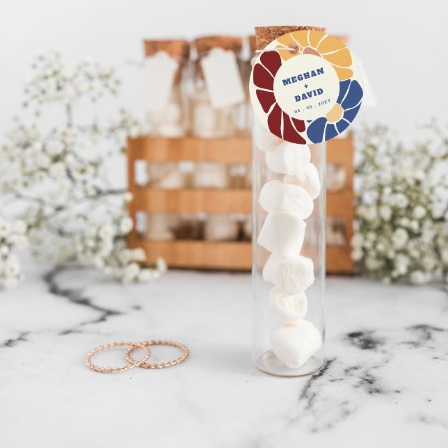 Retro Groovy Boho Chic Floral Wedding Geschenkanhänger (Retro Groovy Boho Chic Floral Wedding Favor Tags)