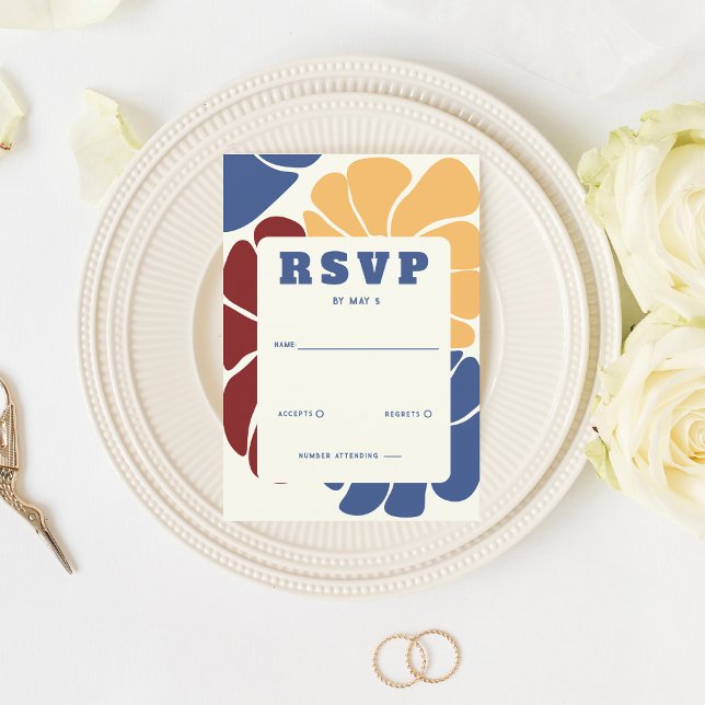 Retro Groovy Boho Chic Floral Wedding RSVP Karte (Retro Groovy Boho Chic Floral Wedding RSVP Card)